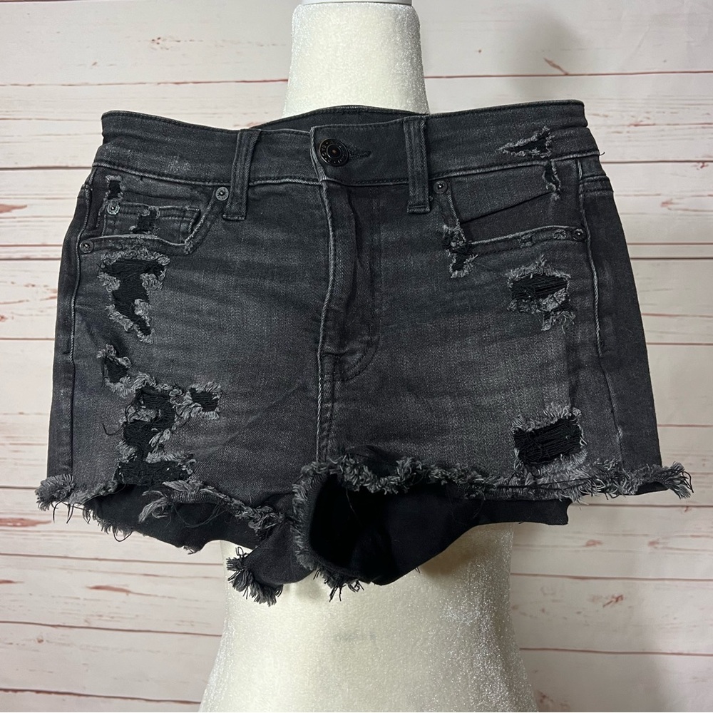 Black ripped jeans shorts
